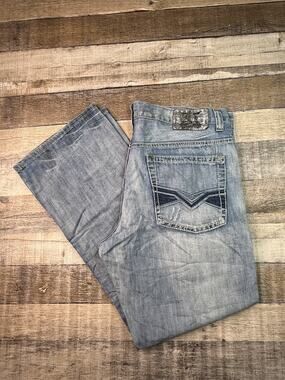 Helix Slim Boot Mens 36x30 Blue Jeans Light Wash Denim Y2K Grunge Distressed